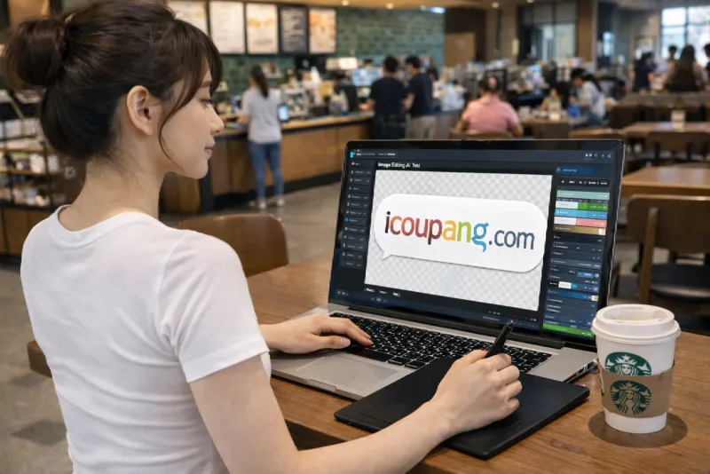 Editing logos at Starbucks café